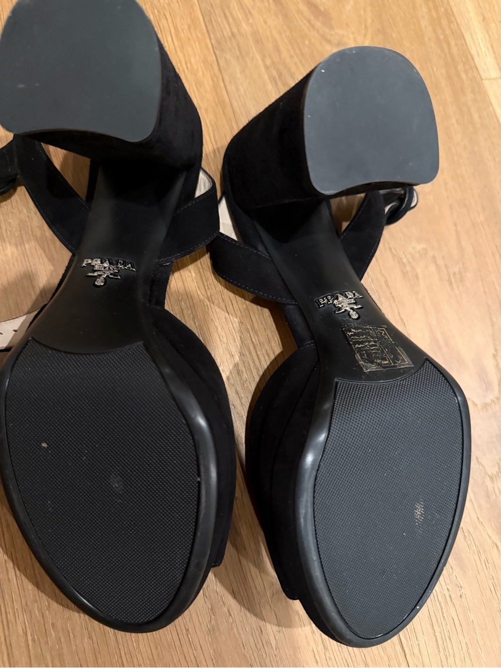 Prada Black Suede Platform Block Heel Sandals Size 7 - Picture 5 of 7